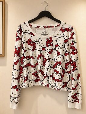Hello Kitty White, Red & Black Graphic Crop Top